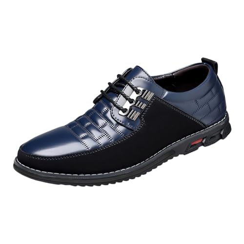 Herren-Sneaker-Schuhe, Leder, lackiertes Leder-Obermaterial, britisches Spleißen, Business, Freizeit, Herren, Lederschuhe, Schlupfschuhe, Herren-Lederarbeit, blau, 42 1/3 EU von Generisch