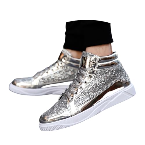 Herren Sneakers High-Top Sneaker Mode Turnschuhe Outdoor Fitnessschuhe Walking Schuhe Skateboardschuhe Männer rutschfest Atmungsaktiv Glitzer Leichtgewichts Trendy Casual Turnschuhe von Generisch
