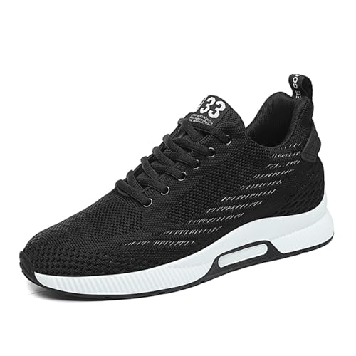 Herren Sneakers atmungsaktive leichte Sportschuhe komfortable Schnürsneaker mit verstecktem Absatz für trendbewusste Männer (Black, 38) von Generisch