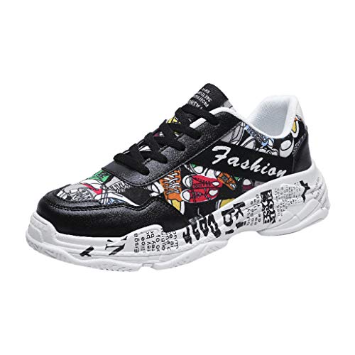 Herren Sneakers modische Freizeitschuhe atmungsaktive Bequeme Low-Top Sport Schuhe Ideal für Alltag Sport (Black, 43) von Generisch