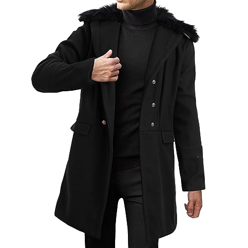 Herren Softshell Jacken Herren Wintermantel Reverskragen Langarm gepolsterte Lederjacke verdickter Mantel Schaffelljacke Kurzmantel Kaschmir Mantel Herren Schwarz (Black, XXXXL) von Generisch