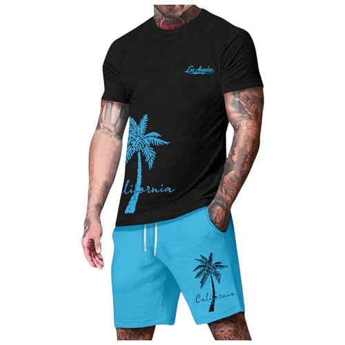 Herren Sommer Outfit, Pyjama Herren Kurz Sommer Schlafanzug Baumwolle Nachthemd Für Männer Zweiteiler Nachtwäsche T-Shirt Und Schlafanzughose Set Shorty Hausanzug Sleepwear, Blau L Herren Sommer Outfit, Pyjama Herren Kurz Sommer Schlafanzug Baumwolle Nachthemd Für Männer Zweiteiler Nachtwäsche T-Shirt Und Schlafanzughose Set Shorty Hausanzug Sleepwear, Blau L von Generisch