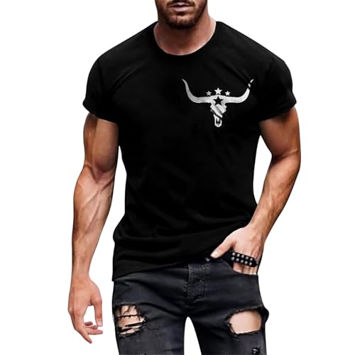 Herren Sommer T-Shirt Rundhals-Ausschnitt Baumwolle Moderner Männer T-Shirts Crew Neck Tshirt Weiß Herren Bequem und atmungsaktiv von Generisch