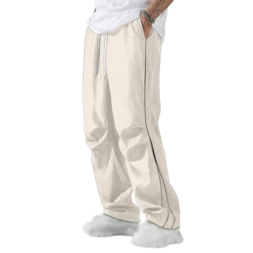 Herren Sporthose mit Seitenstreifen Trainingshose Lang Sommerhose Baggy Jogginghos Herren Teenager Mode Y2k Streetwear Weites Bein Elastische Taille Outdoor Hosen Offener Beinabschluss Freizeithosen von Generisch