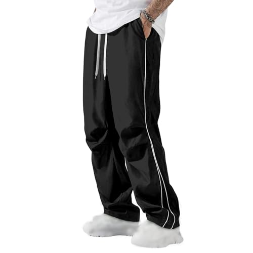 Herren Sporthose mit Seitenstreifen Trainingshose Lang Sommerhose Baggy Jogginghos Herren Teenager Mode Y2k Streetwear Weites Bein Elastische Taille Outdoor Hosen Offener Beinabschluss Freizeithosen von Generisch