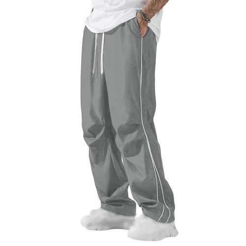Herren Sporthose mit Seitenstreifen Trainingshose Lang Sommerhose Baggy Jogginghos Herren Teenager Mode Y2k Streetwear Weites Bein Elastische Taille Outdoor Hosen Offener Beinabschluss Freizeithosen von Generisch
