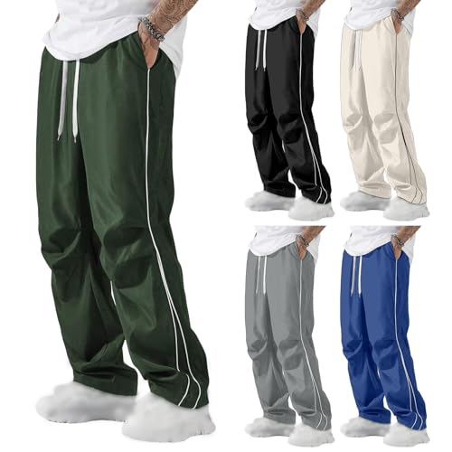 Herren Sporthose mit Seitenstreifen Trainingshose Lang Sommerhose Baggy Jogginghos Herren Teenager Mode Y2k Streetwear Weites Bein Elastische Taille Outdoor Hosen Offener Beinabschluss Freizeithosen von Generisch