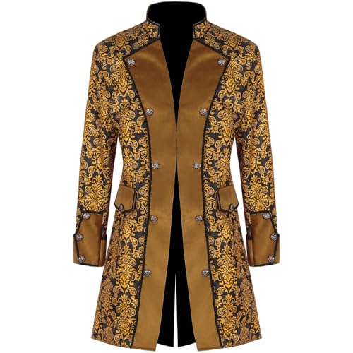 Herren Steampunk Mittelalter Frack Jacke Viktorianischer Gothic Gehrock Bankett Party Halloween Kleidung, Form 01, L von Generisch