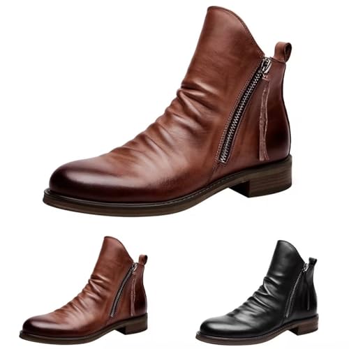 Herren Stiefel Gothic, Herren Stiefeletten Mit Reißverschluss Leder Pu Freizeitschuhe Hoher Schaft Arbeitsstiefel rutschfeste Desert Boot Sport Wanderschuhe Chelsea Sneakers Biker Herbstschuhe von Generisch