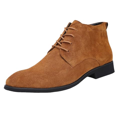 Herren Stiefeletten Klassische Wildleder Kurzschaft Stiefel SchnüRstiefel Trachten Schuhe Einfarbig Lederschuhe Freizeitschuhe FüR MäNner Ankle Boots Mit Absatz Rutschfest KnöChelschuhe Winterboots von Generisch