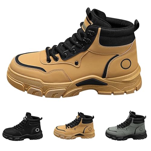 Herren Stiefeletten Leder Pu, Men Boots Winter Schnürstiefel Chunky Sole Bootsschuhe Elegant Sportlich Springerstiefel Kurzschaft Herbstschuhe rutschfeste Arbeitsstiefel Outdoor Wanderschuhe von Generisch