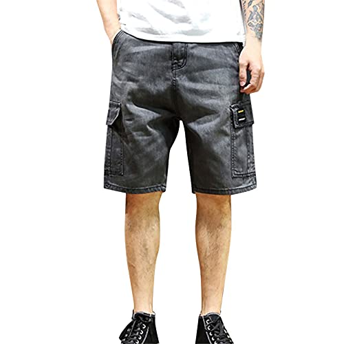 Herren Street Hip Hop Denim Cargo Shorts 3/4 Länge Biker Jeans Shorts mit mehreren Taschen Vintage Distressed Half Pants Outdoor Leichte Reise Kurze Hose, Schwarz , 60 von Generisch