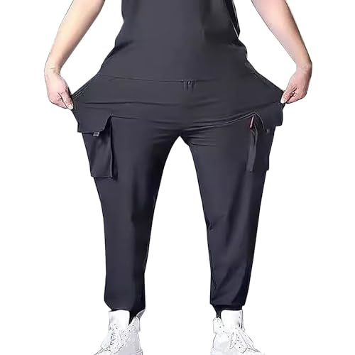 Herren Stretch Cargo Chino Hose Arbeitshose mit Kordelzug Freizeithose Multi Taschen Jogginghose Bundle Fußhose Smart Hose Slim Fit Yoga Strandhose Leichte Outdoorhose, Schwarz , 8X-Large von Generisch