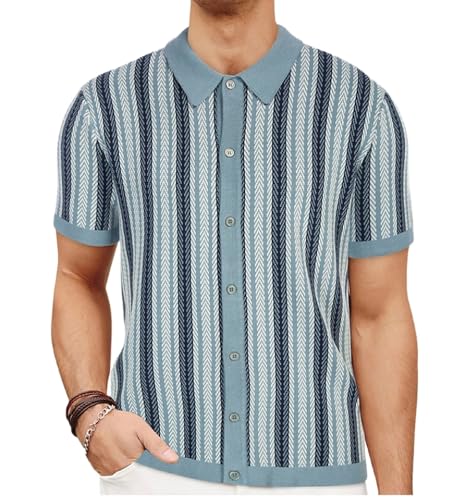 Herren Strickhemd Kurzarm Mode 2025 Sommer Gestricktes Poloshirt Urlaub Strand Tops von Generisch