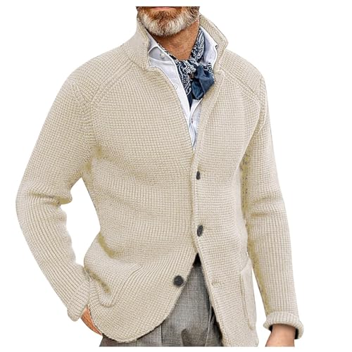 Herren-Strickjacke mit offenem Vorderknöpfen, Stehkragen, übergroßer Strickjacke, leicht, warm, Lounge-Winter-Cardigan, weiß, XXL Herren-Strickjacke mit offenem Vorderknöpfen, Stehkragen, übergroßer Strickjacke, leicht, warm, Lounge-Winter-Cardigan, weiß, XXL von Generisch