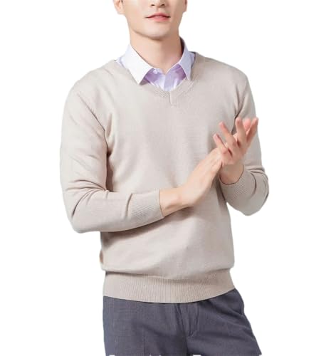 Herren Strickpullover Basic Wollpullover V-Ausschnitt Lose Weich Warm Business Pullover Jersey, khaki, M von Generisch