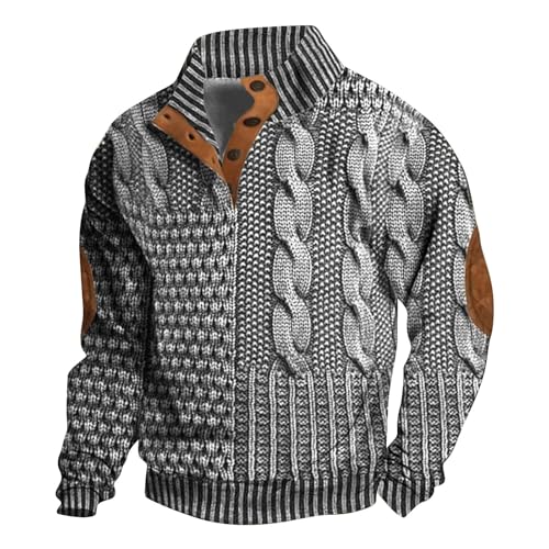 Herren Strickpullover Rollkragenpullover Rollkragenpullover Pullover mit halbem Reißverschluss mit Knöpfen übergroße Langarm-T-Shirts Casual Streetwear Arbeitskleidung Strickwaren Tops Golfpullover, von Generisch
