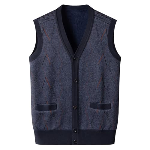 Herren Strickweste Wolle Knopfleiste Ärmellos Pullover Warme Winter Thermoweste Weiche Strickweste für Männer Casual Ärmellos Cardigan Leichte Wolle Bodywarmer Klassische V-Ausschnitt Strickweste, von Generisch