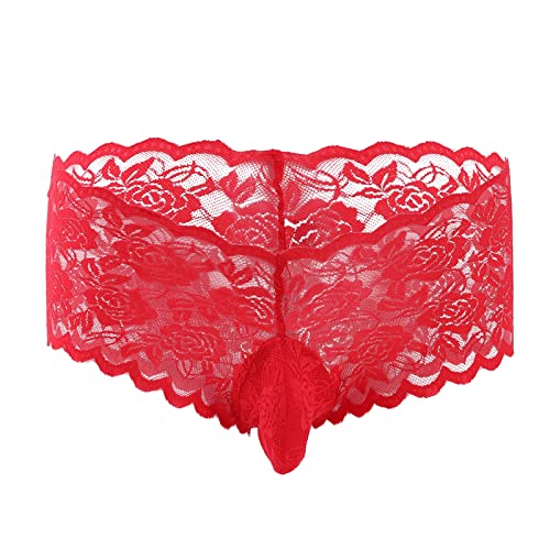 Herren String Mit Ring Herren Einfache Persönlichkeit Mode Lässig Sexy Mini Tanga Unterwäsche T Hosen Spitze Blaues Oberteil (Red XXL) von Generisch