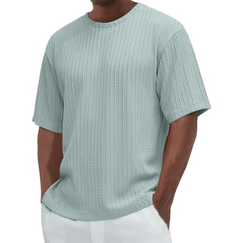 Herren Struktur T-Shirt Modisches Texturiertes Rundhalsshirt in Uni-Farben Bequemes Weit Geschnittenes Sommeroberteil Lässiges Leichtes Freizeitshirt Alltag Outdoor Atmungsaktives Basic Shirt mit Stil von Generisch