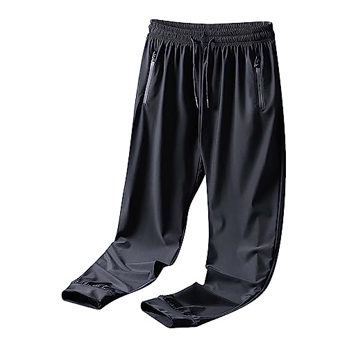 Herren-Sweathose aus Eisseide, leicht, schnell trocknend, Trainingshose mit geradem Bein, Stretch-Jogginghose mit Reißverschlusstaschen, einfarbig, mittlere Taille, lockere Freizeithose, BK2, von Generisch