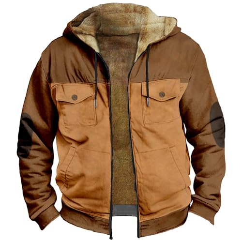 Herren Sweatjacke Mit Kapuze Gefüttert, Dicke Fleecejacke Herren Warm, Kapuzenjacke Loose Fit Winterjacke Bequeme Thermojacke Weich Bomberjacke Zweifarbig Anorak Stretch Freizeitjacke von Generisch