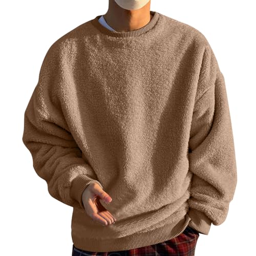 Generisch Herren Sweatshirt Winter Warm Fleece Pullover - Dickes Fleecepullover Casual Rundhals Sweater Warm Langarm Pulli Winterpullover Sweatjacke Casual Colourblock Soft Langarm Pullover Loose Fit von Generisch