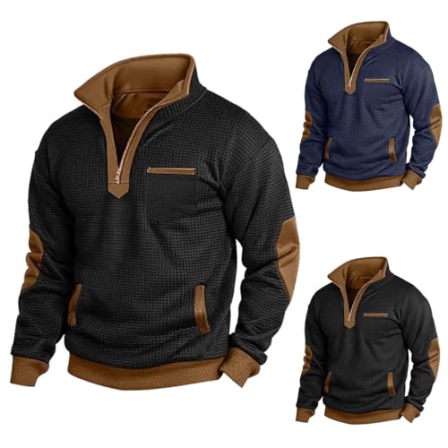 Herren-Sweatshirt ohne mit Reißverschluss lässiger Winterpullover Fleecejacke bequem weich warm sportliches Oberteil für Alltag Freizeit Arbeitspullover mit Taschen Männer Sport Kapuzenpullover von Generisch