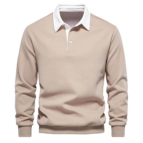 Herren-Sweatshirts mit Kragen | Herren-Sweatshirt mit Knopfkragen, V-Ausschnitt, langärmeliges Sweatshirt, klassisches Sweatshirt für Herren, extra bequem, Arbeitsoberteile für Herren, einfarbig, von Generisch
