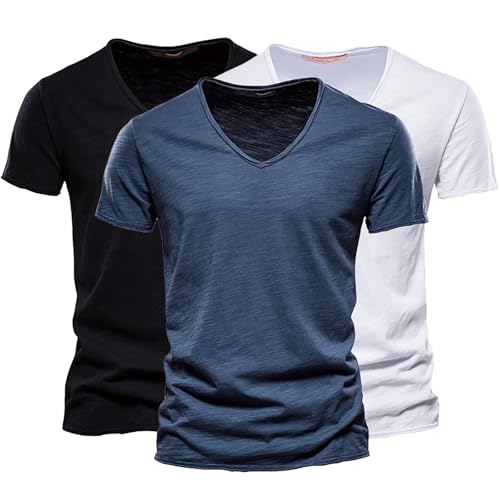 Herren T Shirt V Ausschnitt,Herren T-Shirt mit V-Ausschnitt I Basic Tshirts in Weiß I Unterziehshirt aus 100% Baumwolle I Kurzarm Business Unterhemd Weich Und Atmungsaktiv von Generisch