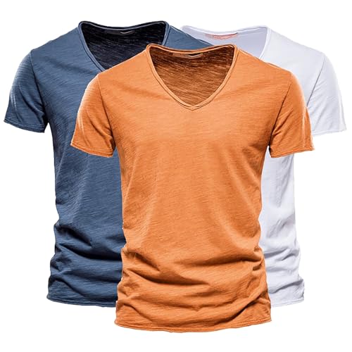 Herren T Shirt V Ausschnitt,Herren T-Shirt mit V-Ausschnitt I Basic Tshirts in Weiß I Unterziehshirt aus 100% Baumwolle I Kurzarm Business Unterhemd Weich Und Atmungsaktiv von Generisch