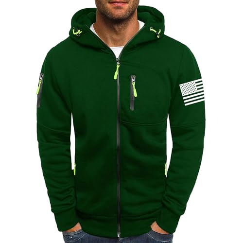Herren Tactical Zip Up Hoodie Military Inspired Fleece Sweatshirt mit Arm Patch Casual Slim Fit Kapuzenjacke Leichter Utility-Hoodie mit Brusttasche Stilvoller robuster Outdoor-Pullover, grün, 3XL von Generisch