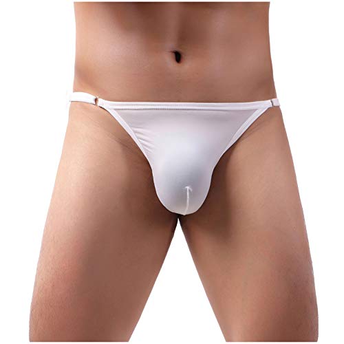 Herren-Tanga Bikini-Slip Slip Männer Sexy Beule Niedrige Taille Badehose Bequeme Weich Mini Trunk Einfarbige Stretch Dünne Underwear Atmungsaktiv Unterhosen Thong White One Size von Generisch
