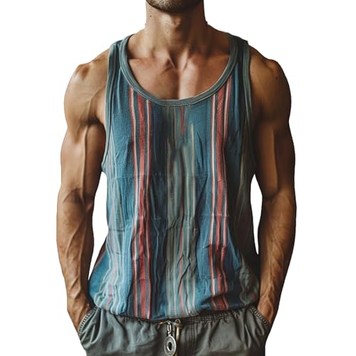 Herren-Tanktop, lässig, modisch, gestreift, Farbblockierung, lockere Passform, Sport- und Fitness-Muskel-Tanktop, dunkles Transferpapier für T-Shirts, navy, L von Generisch