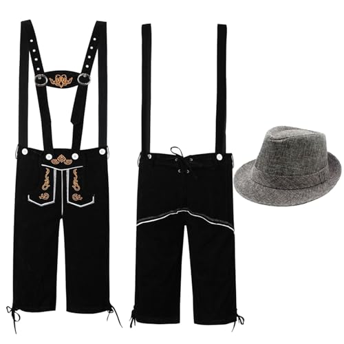 Herren Trachten Lederhose mit Träger - Kniebund Trachtenlederhose - Oktoberfest Tracht Hose braun Gr. M-3XL von Generisch