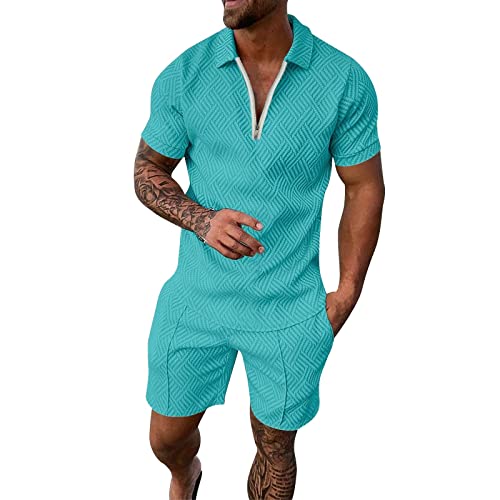 Herren Trainingsanzug Set Sommer Sportanzug 2 Teiliges Outfit Sport Sets Kurzarm T-shirt + Kurze Hose Sets Freizeitanzug Business Polo Hemd Sommer Kleidung Für Herren Komfortabel und atmungsaktiv von Generisch