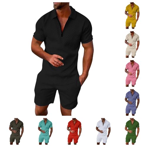 Herren Trainingsanzug Sommer Sportanzug 2 Teiliges Business Polo Hemd Set Kurzarm T-Shirts Kurze Hose Freizeitanzug von Generisch