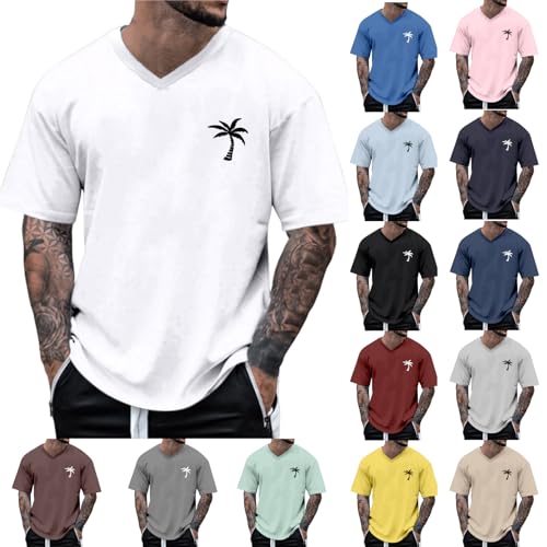 Herren Tshirts Oversize T Shirt Männer V Ausschnitt Herren mit Kokosnussbaum Drucken Atmungsaktiv Sportshirts Locker Kurzarmshirt Große Cooles Design Sommer Freizeitshirt von Generisch