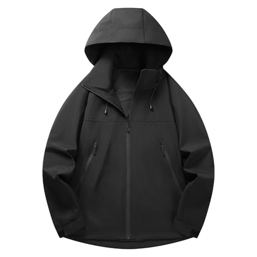 Herren Übergangsjacke mit Kapuze Einfarbig Regenjacke Wasserdicht Winddicht Softshelljacke Outdoorjacke Langarm Kapuzenjacke Reißverschluss Freizeitjacke Windbreaker Arbeitsjacke Casual Style von Generisch