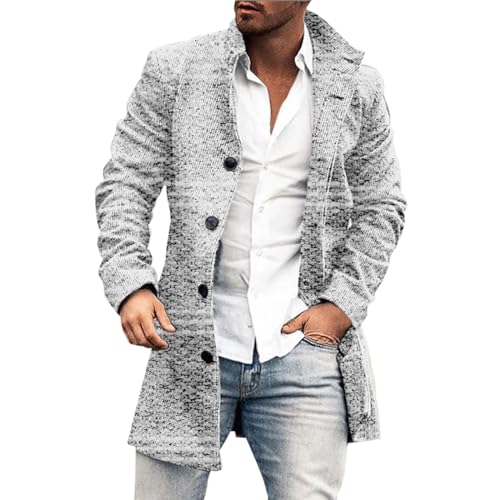 Herren-Übermantel, Wolle und Kaschmir, einreihig, langer Mantel, Wintermantel, warme Jacke, Übergröße, Wintermantel, Vintage, dicker Mantel, Schaffelljacke, Reverskragen, lange Ärmel, gepolsterte von Generisch