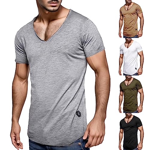 Herren Uni T-Shirt mit extra tiefem V-Ausschnitt Slimfit deep V-Neck Stretch dehnbar einfarbiges Basic Shirt Herren Uni T-Shirt mit extra tiefem V-Ausschnitt Slimfit deep V-Neck Stretch dehnbar einfarbiges Basic Shirt von Generisch