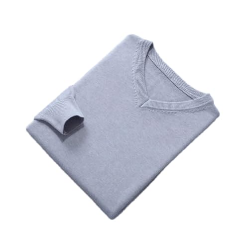 Herren V-Ausschnitt Strickpullover Wolle Casual Basic Langarm Rundhals Pullover, hellgrau, L von Generisch