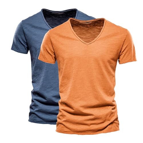 Herren V-Ausschnitt T-Shirts 2er Pack Modische Kurzarmshirts aus Slub Baumwolle Bequeme Basic Sommeroberteile in Uni-Farben Klassische Freizeitshirts für Alltag & Urlaub Weiche Atmungsaktive Baumwolle Herren V-Ausschnitt T-Shirts 2er Pack Modische Kurzarmshirts aus Slub Baumwolle Bequeme Basic Sommeroberteile in Uni-Farben Klassische Freizeitshirts für Alltag & Urlaub Weiche Atmungsaktive Baumwolle von Generisch