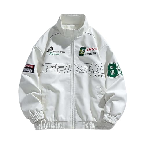 Herren Vintage College Jacke Casual Baggy Baseball Jacke Gebatikt Hip Hop Streetwear Mode Stehkragen Racing Motorcycle Jacket Mit Tasche Knöpfe Unisex Leicht Atmungsaktiv Sportjacke von Generisch