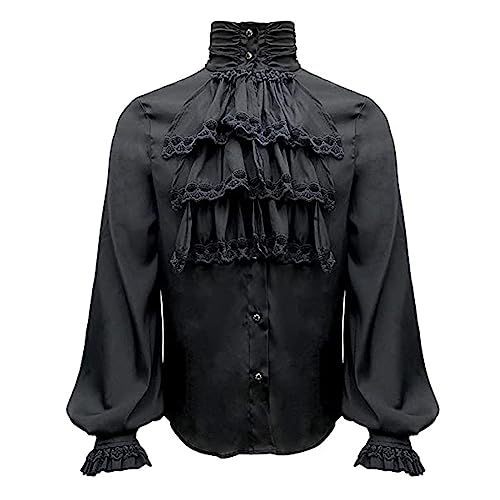 Herren Vintage Gothic Hemd Herren Renaissance Steampunk Viktorianisch Langarm Jabot Kragen Mittelalter Piraten Hemd Tops Herren Rüschenhemd Mittelalter Hemd Shirt von Generisch