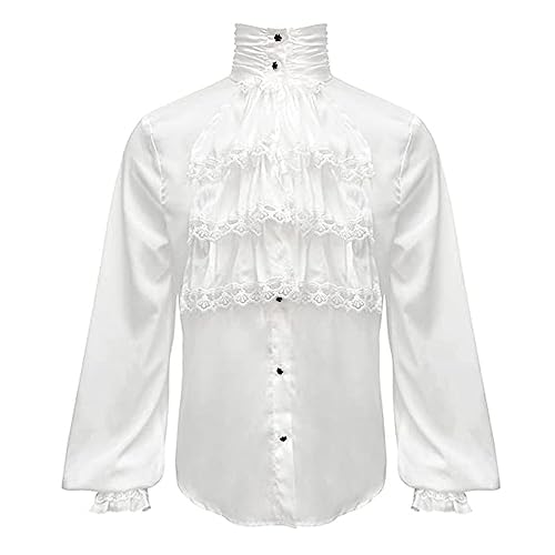 Herren Vintage Gothic Hemd Herren Renaissance Steampunk Viktorianisch Langarm Jabot Kragen Mittelalter Piraten Hemd Tops Herren Rüschenhemd Mittelalter Hemd Shirt von Generisch