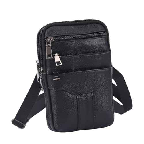 Herren Vintage Leder Schulter Messenger Bag Vielseitige Crossbody Satchel mit Sling Chest Design, Ideal für Reisen, Business, Alltag, Schwarz , 1 von Generisch
