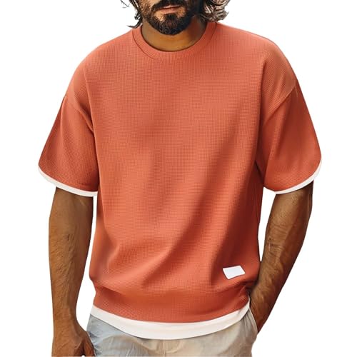 Herren Waffel Struktur Kurzarm T-Shirt Neue Sommer Kollektion Fake-2-in-1 Design Bequeme und Atmungsaktive Ice Silk T-Shirt Lockerer Sitz Große Größen Leicht und Modisch für Alltag & Outdoor Herren Waffel Struktur Kurzarm T-Shirt Neue Sommer Kollektion Fake-2-in-1 Design Bequeme und Atmungsaktive Ice Silk T-Shirt Lockerer Sitz Große Größen Leicht und Modisch für Alltag & Outdoor von Generisch