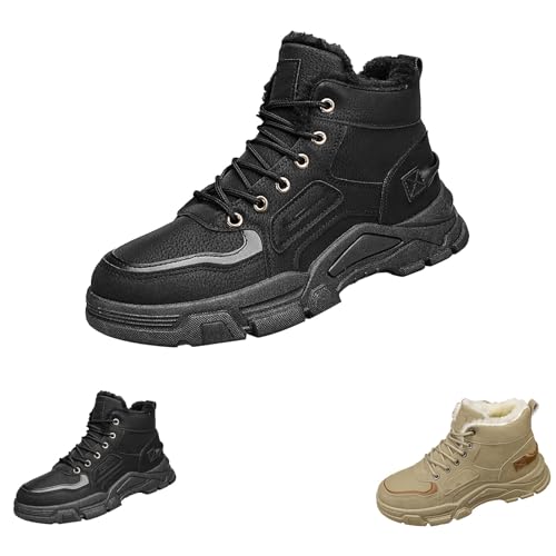 Herren Wanderstiefel Pu Leder Wasserdicht, Winterstiefel Herren Gefüttert Schneeschuhe Thermo Wanderschuhe Trekking Schneeboots Western Arbeitsstiefel Elegant Hoch Bootsschuhe Retro Schneestiefel von Generisch