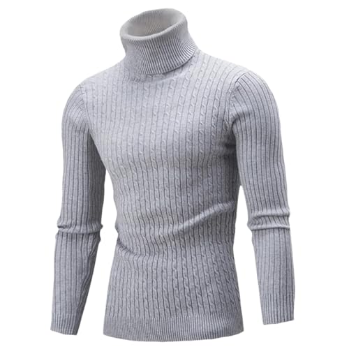 Herren Warmer Pullover Langarm Rollkragenpullover Retro Strickpullover Pullover Sweater, Hellgrau 9, L von Generisch